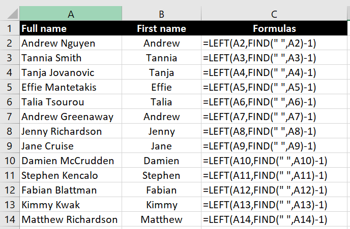 Extract-First-Name-From-Full-Name-Excel