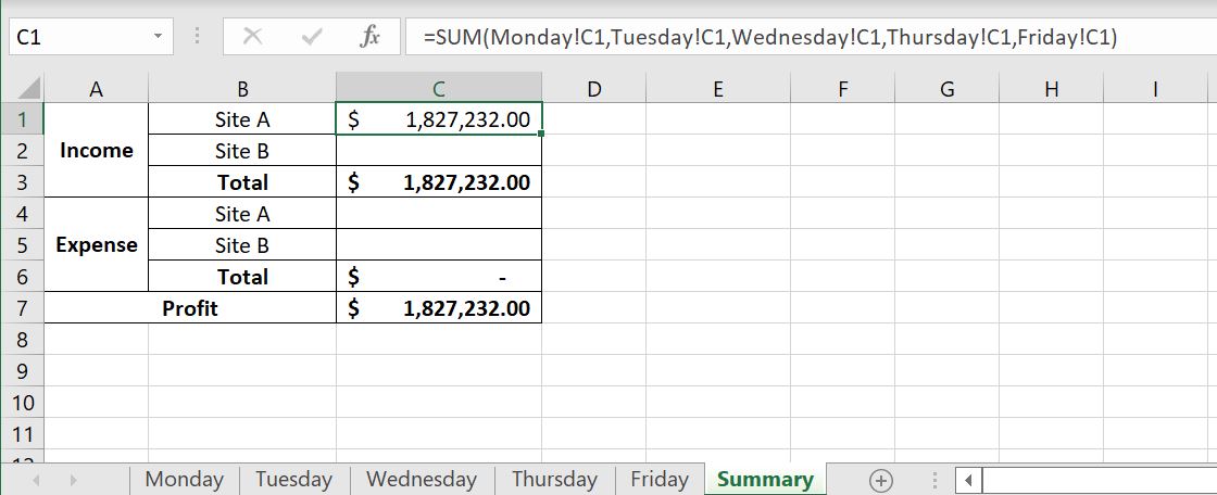 Adding-Cells-Multiple-Sheets-Excel