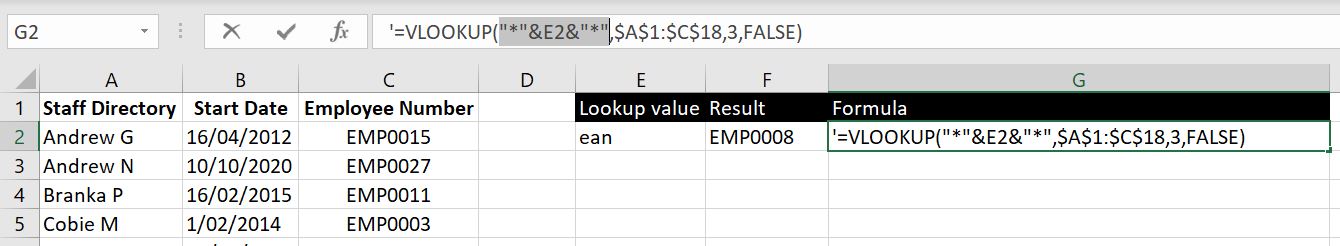 Cell-Reference-Partial-Value-Asterisks-VLOOKUP