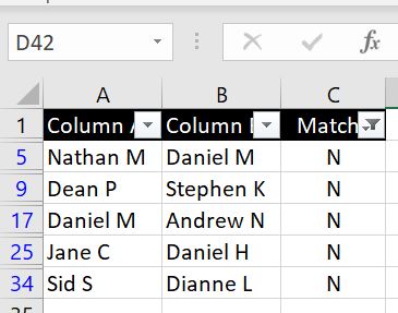 Comparing-Two-Columns-IF-Function-Filter-Excel