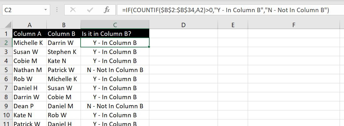 Excel-COUNTIF-Comparing-Two-Columns