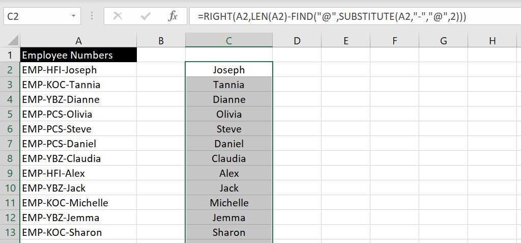 Extracting-Names-RIGHT-Function-Excel